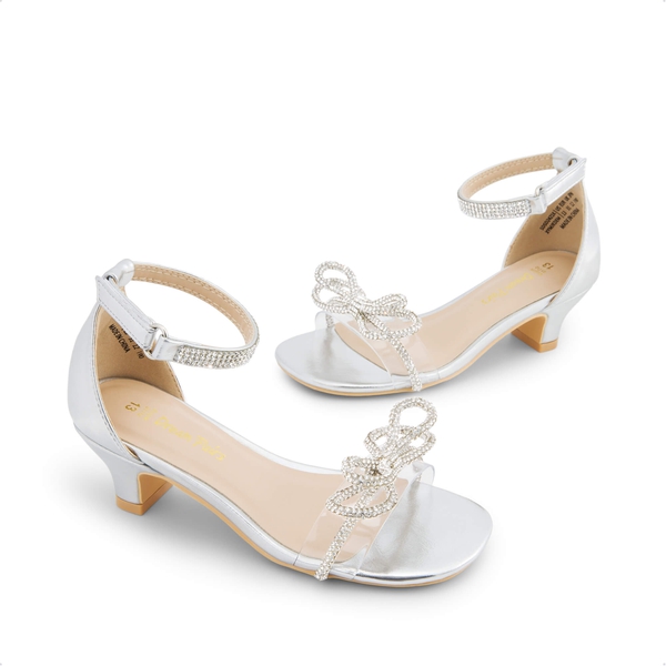 Girls Low Heel Ankle Strap Sandals - SILVER - 4